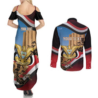 Personalised Yemen Independence Day Couples Matching Summer Maxi Dress and Long Sleeve Button Shirt Awwam Temple With Coat Of Arms Proud - Wonder Print Shop