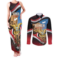 Personalised Yemen Independence Day Couples Matching Tank Maxi Dress and Long Sleeve Button Shirt Awwam Temple With Coat Of Arms Proud - Wonder Print Shop