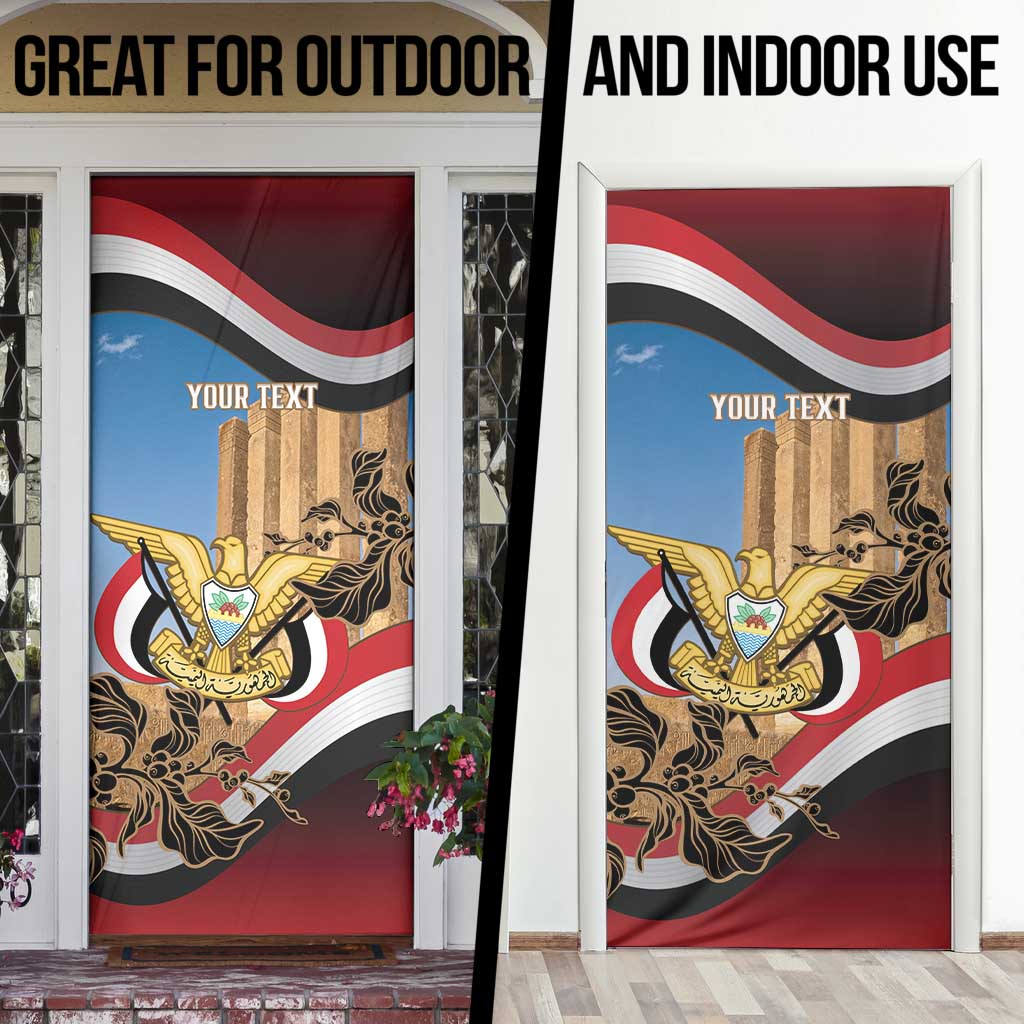 Personalised Yemen Independence Day Door Cover Awwam Temple With Coat Of Arms Proud - Wonder Print Shop