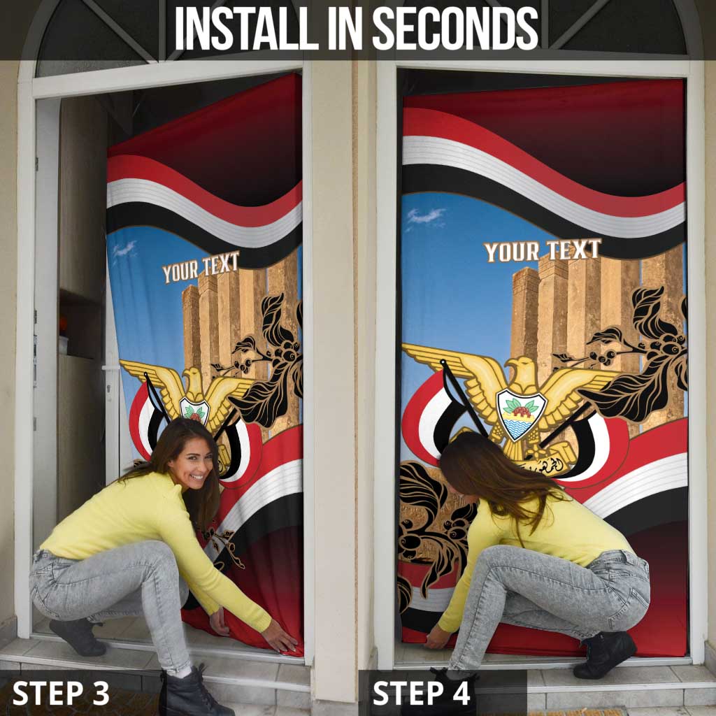 Personalised Yemen Independence Day Door Cover Awwam Temple With Coat Of Arms Proud - Wonder Print Shop