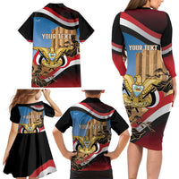 Personalised Yemen Independence Day Family Matching Long Sleeve Bodycon Dress and Hawaiian Shirt Awwam Temple With Coat Of Arms Proud - Wonder Print Shop