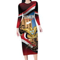 Personalised Yemen Independence Day Family Matching Long Sleeve Bodycon Dress and Hawaiian Shirt Awwam Temple With Coat Of Arms Proud - Wonder Print Shop