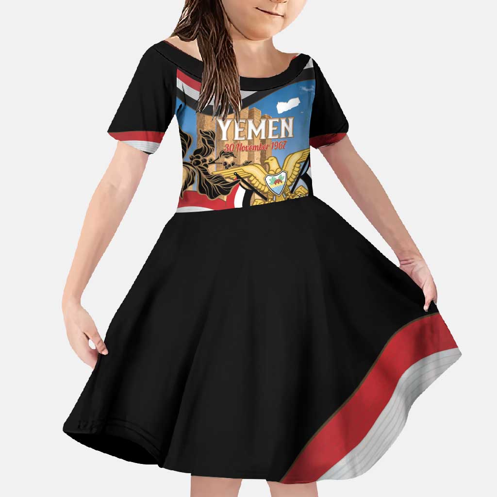 Personalised Yemen Independence Day Family Matching Off Shoulder Maxi Dress and Hawaiian Shirt Awwam Temple With Coat Of Arms Proud - Wonder Print Shop