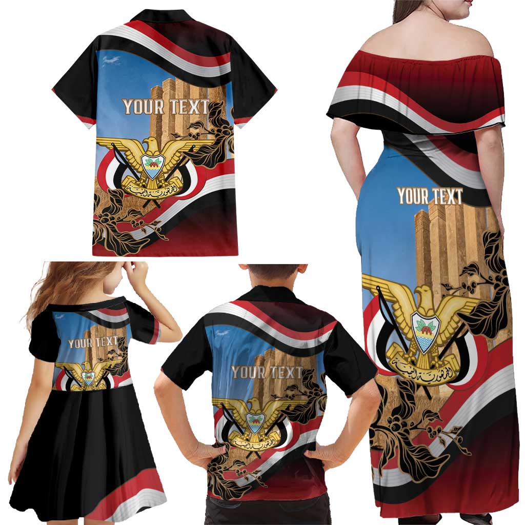 Personalised Yemen Independence Day Family Matching Off Shoulder Maxi Dress and Hawaiian Shirt Awwam Temple With Coat Of Arms Proud - Wonder Print Shop