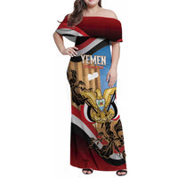 Personalised Yemen Independence Day Family Matching Off Shoulder Maxi Dress and Hawaiian Shirt Awwam Temple With Coat Of Arms Proud - Wonder Print Shop