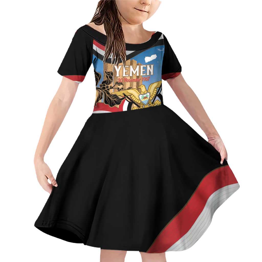 Personalised Yemen Independence Day Family Matching Off Shoulder Short Dress and Hawaiian Shirt Awwam Temple With Coat Of Arms Proud - Wonder Print Shop