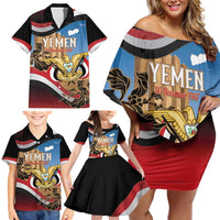 Personalised Yemen Independence Day Family Matching Off Shoulder Short Dress and Hawaiian Shirt Awwam Temple With Coat Of Arms Proud - Wonder Print Shop