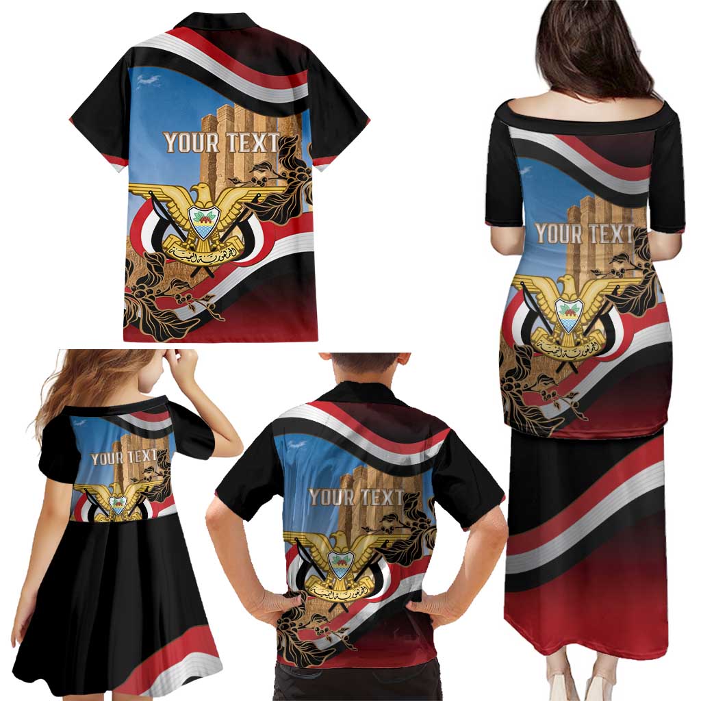 Personalised Yemen Independence Day Family Matching Puletasi and Hawaiian Shirt Awwam Temple With Coat Of Arms Proud - Wonder Print Shop
