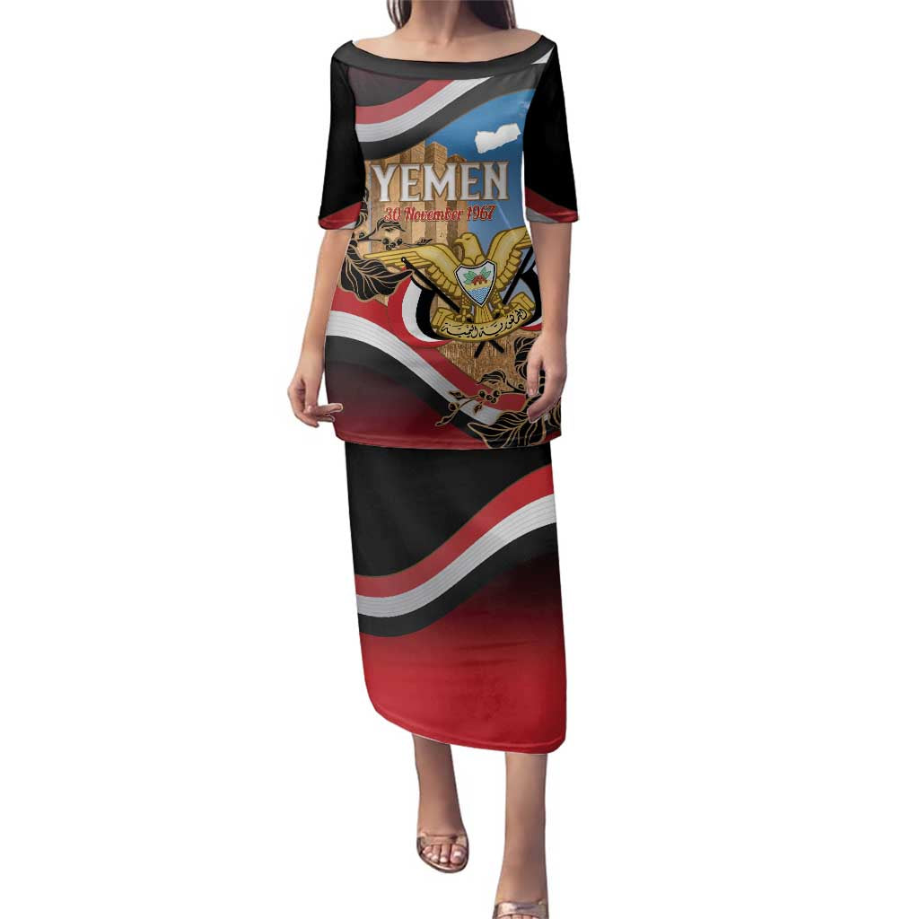 Personalised Yemen Independence Day Family Matching Puletasi and Hawaiian Shirt Awwam Temple With Coat Of Arms Proud - Wonder Print Shop
