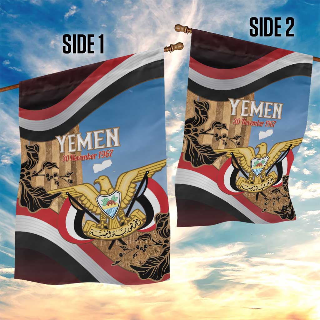 Personalised Yemen Independence Day Garden Flag Awwam Temple With Coat Of Arms Proud - Wonder Print Shop