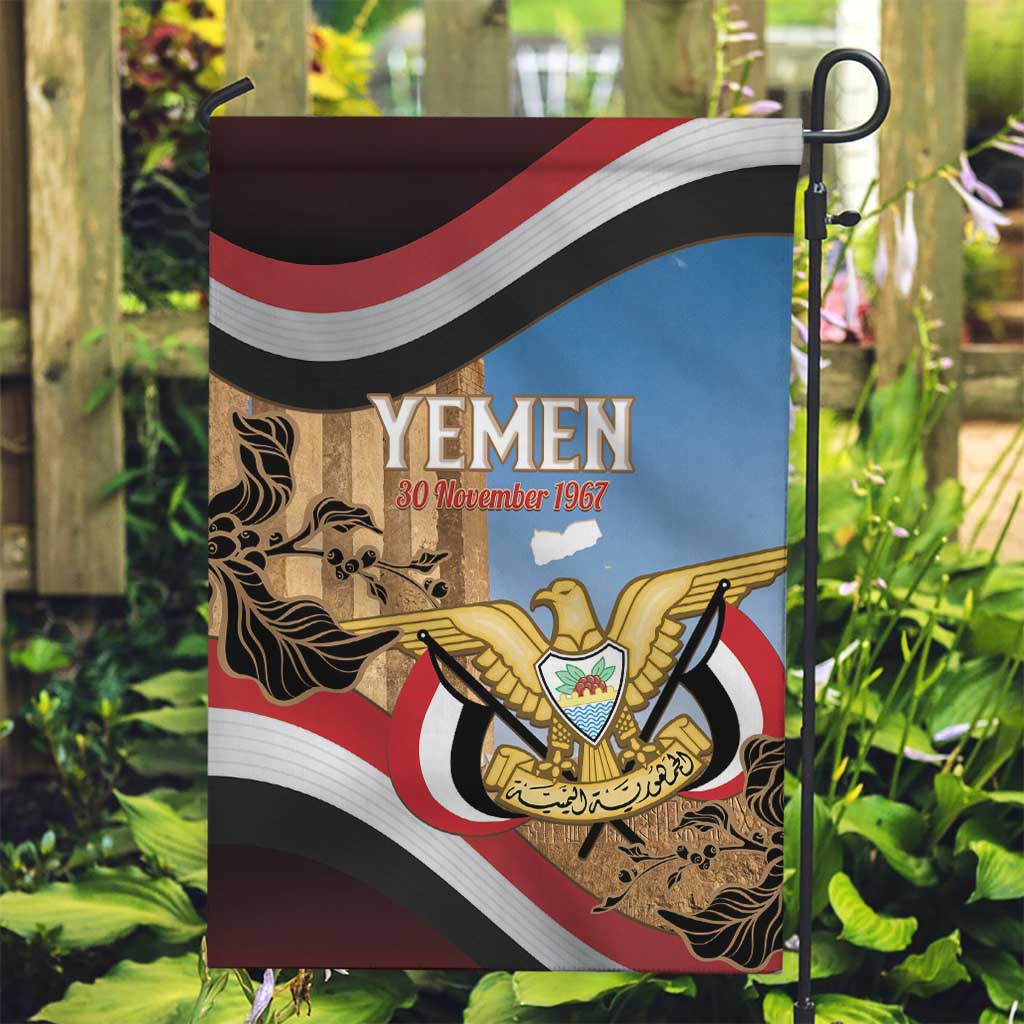 Personalised Yemen Independence Day Garden Flag Awwam Temple With Coat Of Arms Proud - Wonder Print Shop