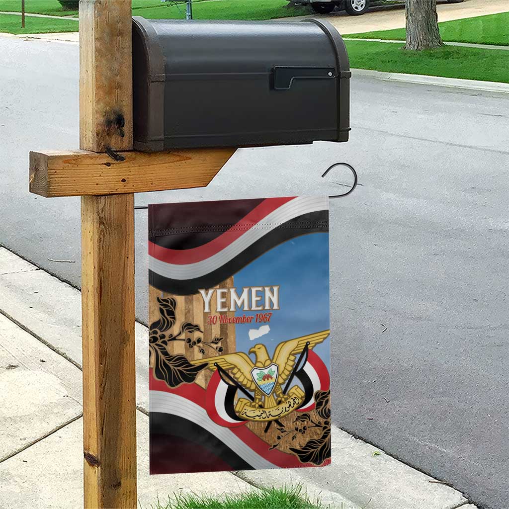 Personalised Yemen Independence Day Garden Flag Awwam Temple With Coat Of Arms Proud - Wonder Print Shop