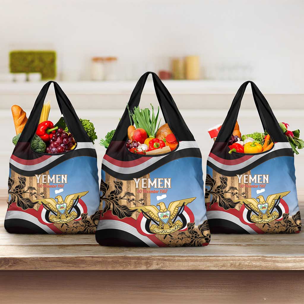Personalised Yemen Independence Day Grocery Bag Awwam Temple With Coat Of Arms Proud - Wonder Print Shop