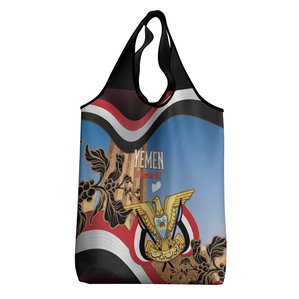 Personalised Yemen Independence Day Grocery Bag Awwam Temple With Coat Of Arms Proud - Wonder Print Shop