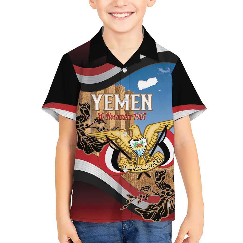 Personalised Yemen Independence Day Hawaiian Shirt Awwam Temple With Coat Of Arms Proud - Wonder Print Shop