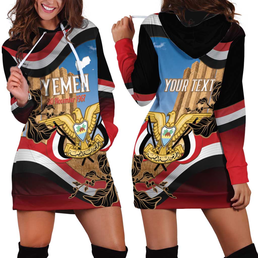 Personalised Yemen Independence Day Hoodie Dress Awwam Temple With Coat Of Arms Proud - Wonder Print Shop