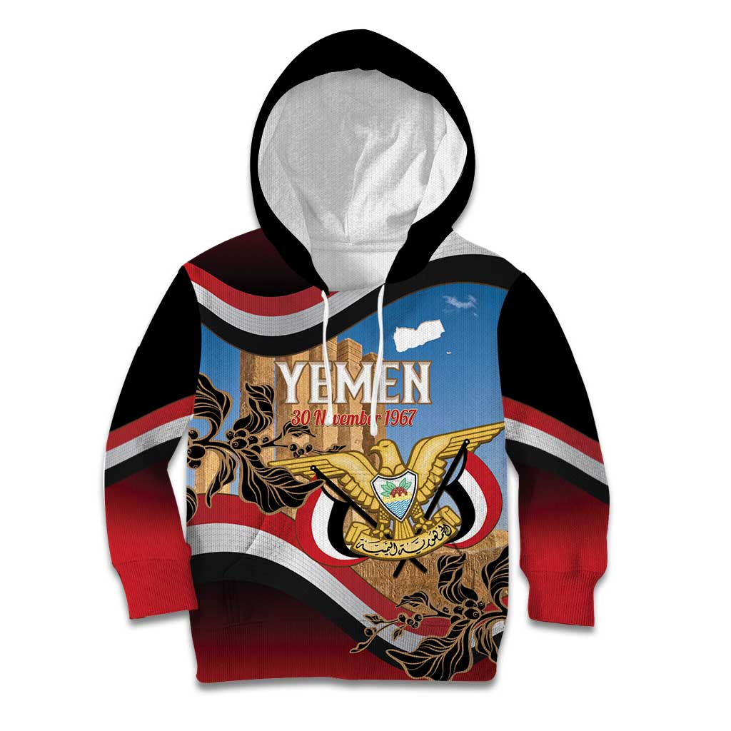 Personalised Yemen Independence Day Kid Hoodie Awwam Temple With Coat Of Arms Proud - Wonder Print Shop
