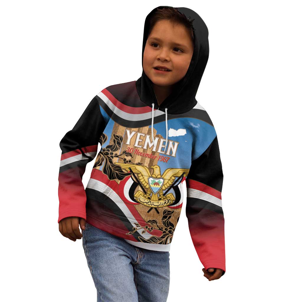 Personalised Yemen Independence Day Kid Hoodie Awwam Temple With Coat Of Arms Proud - Wonder Print Shop