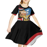 Personalised Yemen Independence Day Kid Short Sleeve Dress Awwam Temple With Coat Of Arms Proud - Wonder Print Shop