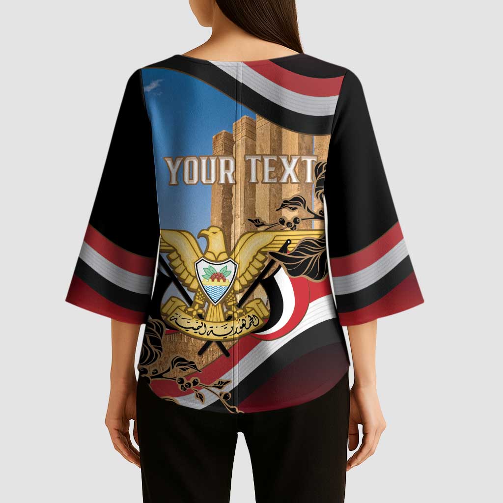 Personalised Yemen Independence Day Kimono Sleeve Blouse Awwam Temple With Coat Of Arms Proud - Wonder Print Shop