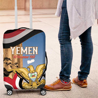 Personalised Yemen Independence Day Luggage Cover Awwam Temple With Coat Of Arms Proud - Wonder Print Shop
