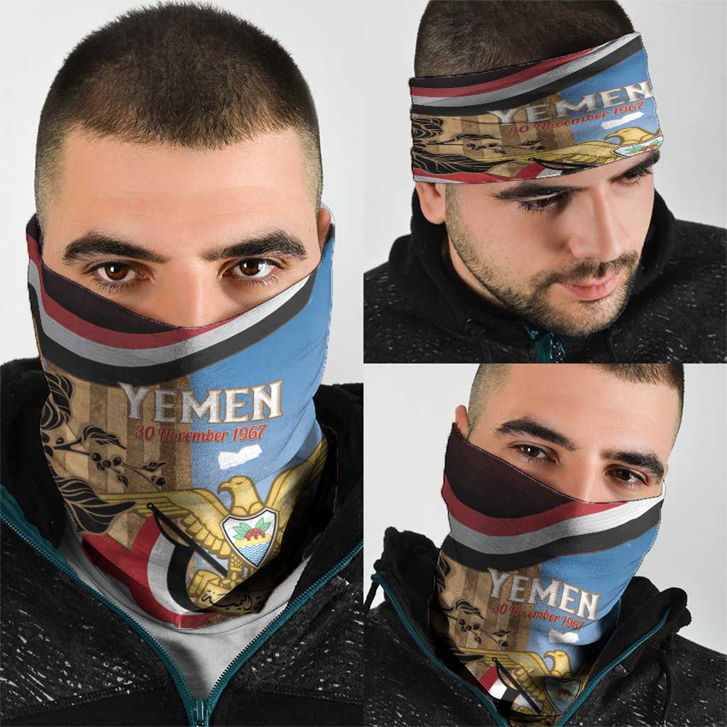 Personalised Yemen Independence Day Neck Gaiter Awwam Temple With Coat Of Arms Proud - Wonder Print Shop