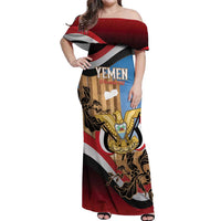 Personalised Yemen Independence Day Off Shoulder Maxi Dress Awwam Temple With Coat Of Arms Proud - Wonder Print Shop