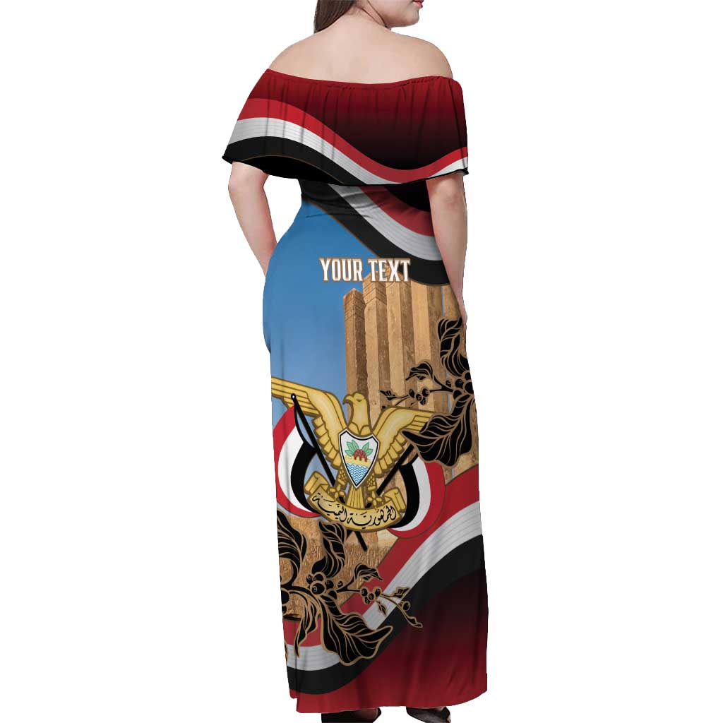 Personalised Yemen Independence Day Off Shoulder Maxi Dress Awwam Temple With Coat Of Arms Proud - Wonder Print Shop