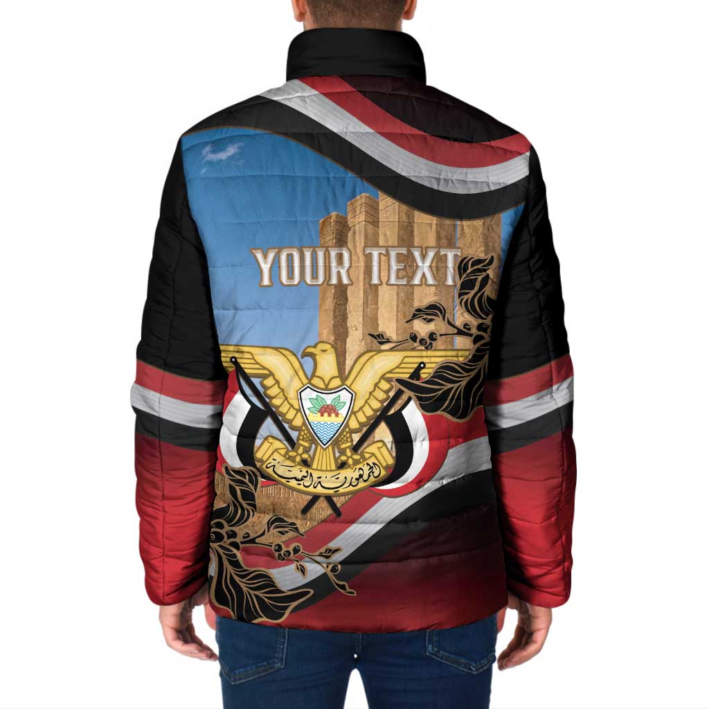 Personalised Yemen Independence Day Padded Jacket Awwam Temple With Coat Of Arms Proud - Wonder Print Shop
