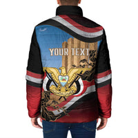 Personalised Yemen Independence Day Padded Jacket Awwam Temple With Coat Of Arms Proud - Wonder Print Shop