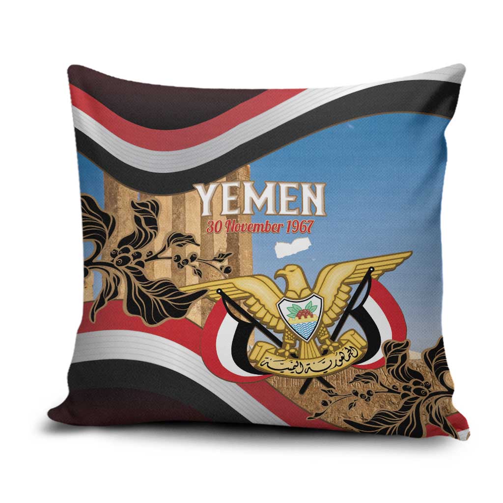 Personalised Yemen Independence Day Pillow Cover Awwam Temple With Coat Of Arms Proud - Wonder Print Shop