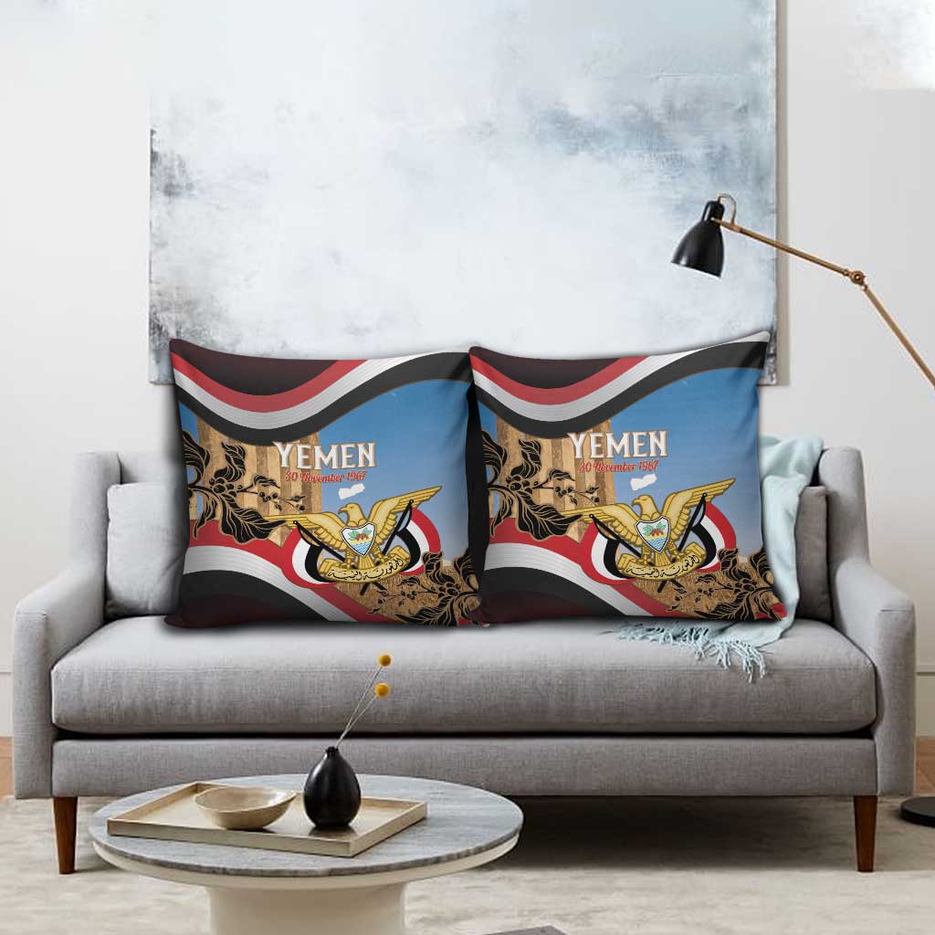 Personalised Yemen Independence Day Pillow Cover Awwam Temple With Coat Of Arms Proud - Wonder Print Shop