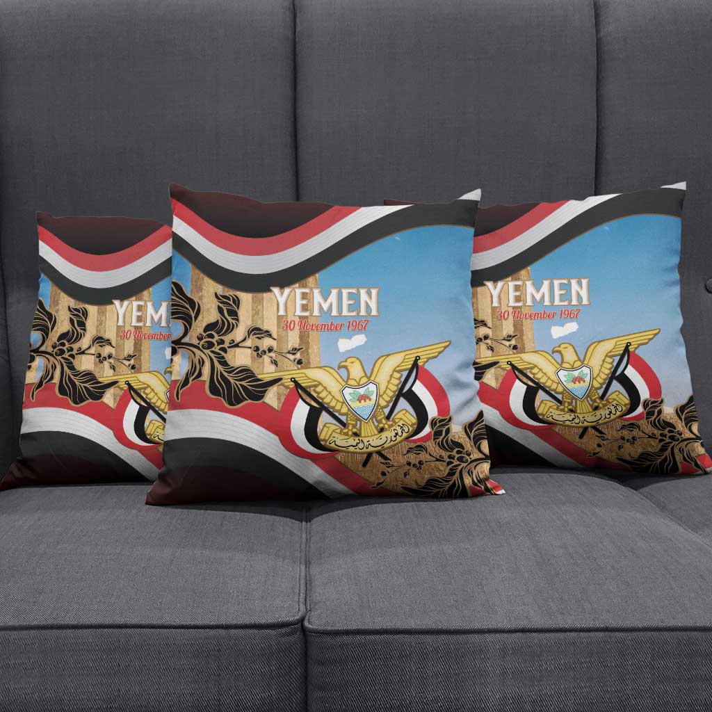 Personalised Yemen Independence Day Pillow Cover Awwam Temple With Coat Of Arms Proud - Wonder Print Shop