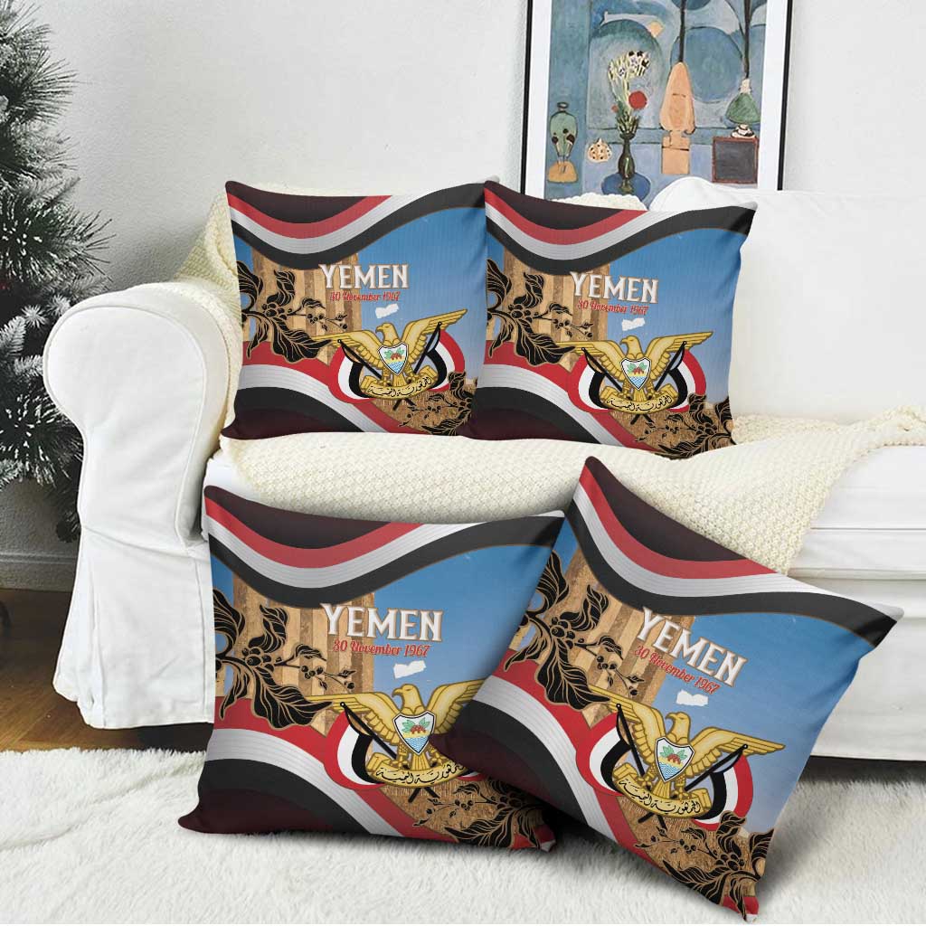 Personalised Yemen Independence Day Pillow Cover Awwam Temple With Coat Of Arms Proud - Wonder Print Shop