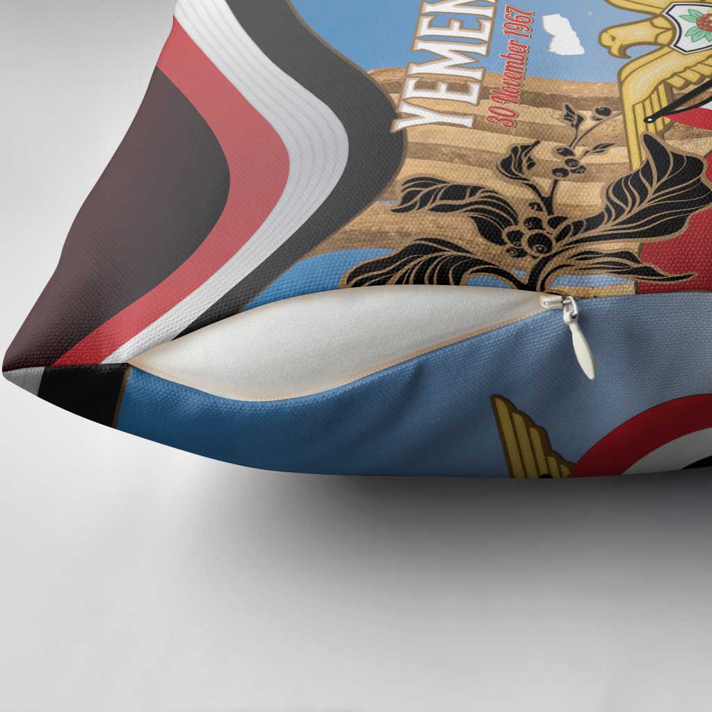 Personalised Yemen Independence Day Pillow Cover Awwam Temple With Coat Of Arms Proud - Wonder Print Shop