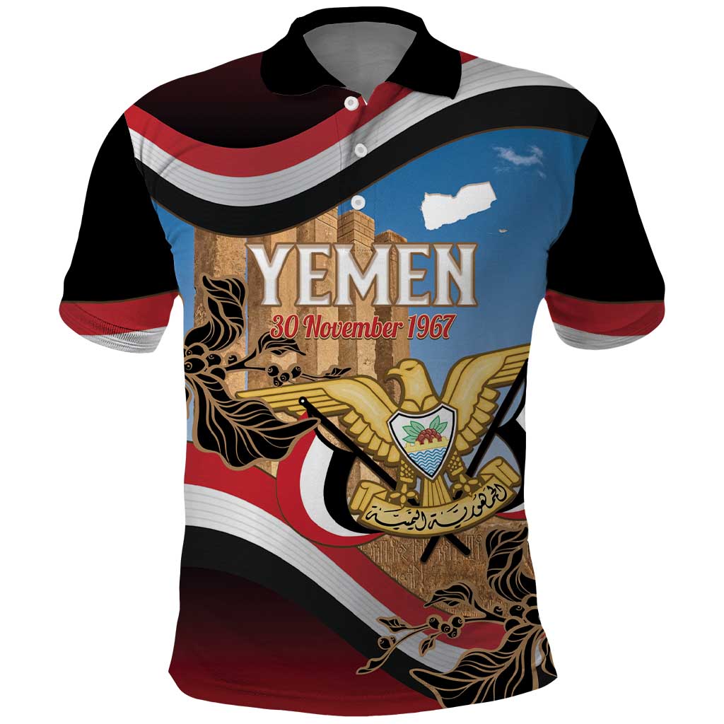 Personalised Yemen Independence Day Polo Shirt Awwam Temple With Coat Of Arms Proud - Wonder Print Shop