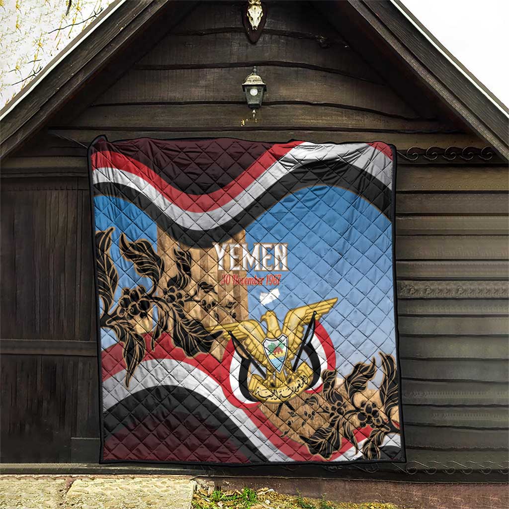 Personalised Yemen Independence Day Quilt Awwam Temple With Coat Of Arms Proud - Wonder Print Shop