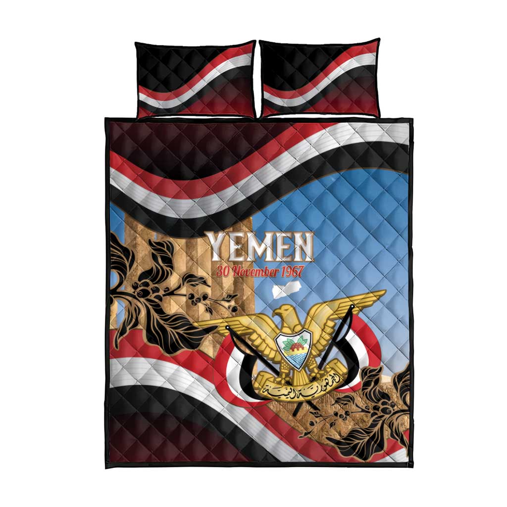 Personalised Yemen Independence Day Quilt Bed Set Awwam Temple With Coat Of Arms Proud - Wonder Print Shop