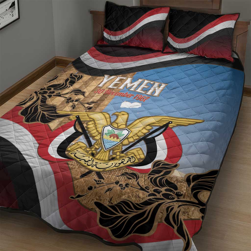 Personalised Yemen Independence Day Quilt Bed Set Awwam Temple With Coat Of Arms Proud - Wonder Print Shop