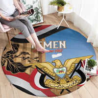 Personalised Yemen Independence Day Round Carpet Awwam Temple With Coat Of Arms Proud - Wonder Print Shop