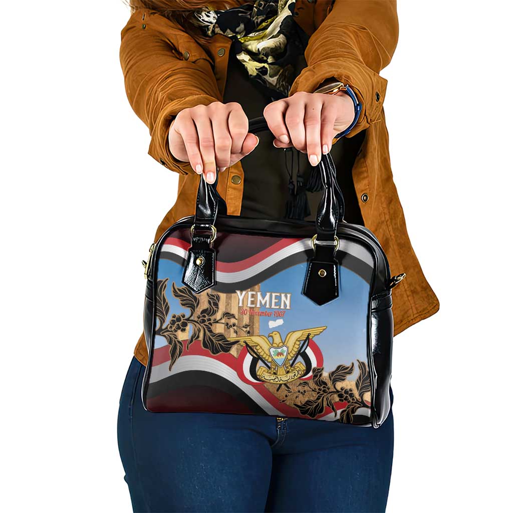 Personalised Yemen Independence Day Shoulder Handbag Awwam Temple With Coat Of Arms Proud - Wonder Print Shop