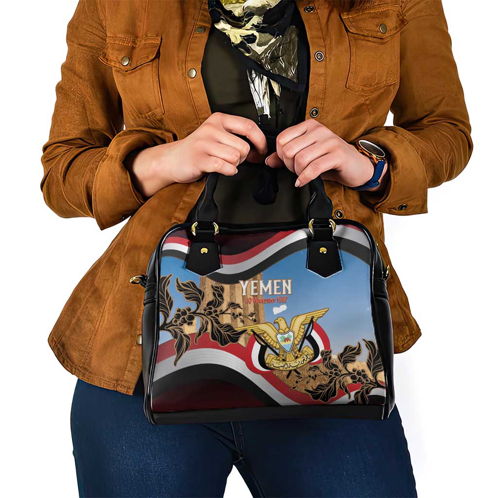 Personalised Yemen Independence Day Shoulder Handbag Awwam Temple With Coat Of Arms Proud - Wonder Print Shop