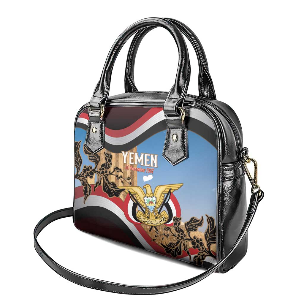 Personalised Yemen Independence Day Shoulder Handbag Awwam Temple With Coat Of Arms Proud - Wonder Print Shop