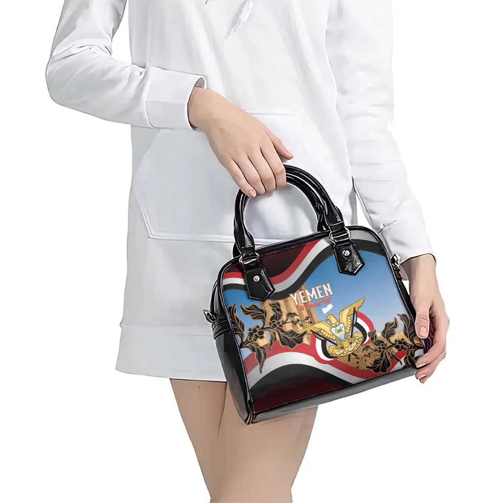 Personalised Yemen Independence Day Shoulder Handbag Awwam Temple With Coat Of Arms Proud - Wonder Print Shop