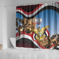 Personalised Yemen Independence Day Shower Curtain Awwam Temple With Coat Of Arms Proud - Wonder Print Shop