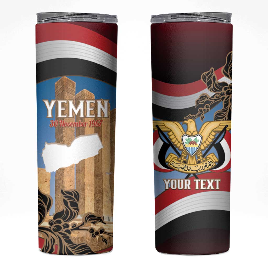 Personalised Yemen Independence Day Skinny Tumbler Awwam Temple With Coat Of Arms Proud - Wonder Print Shop