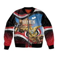 Personalised Yemen Independence Day Sleeve Zip Bomber Jacket Awwam Temple With Coat Of Arms Proud - Wonder Print Shop