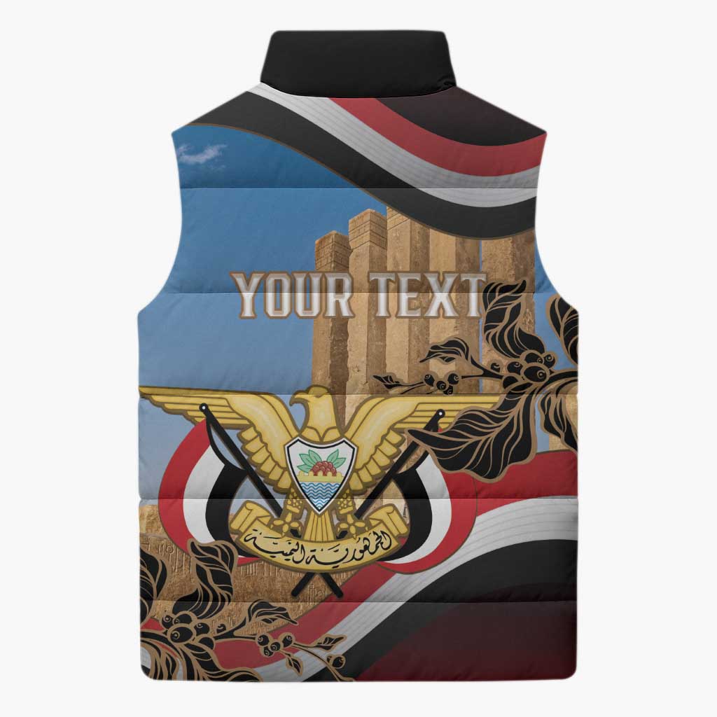 Personalised Yemen Independence Day Sleeveless Puffer Jacket Awwam Temple With Coat Of Arms Proud - Wonder Print Shop