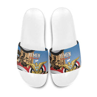 Personalised Yemen Independence Day Slide Sandals Awwam Temple With Coat Of Arms Proud - Wonder Print Shop