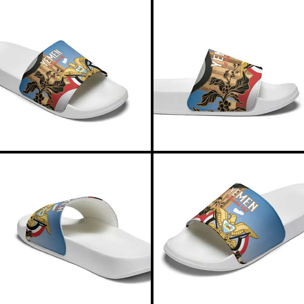 Personalised Yemen Independence Day Slide Sandals Awwam Temple With Coat Of Arms Proud - Wonder Print Shop
